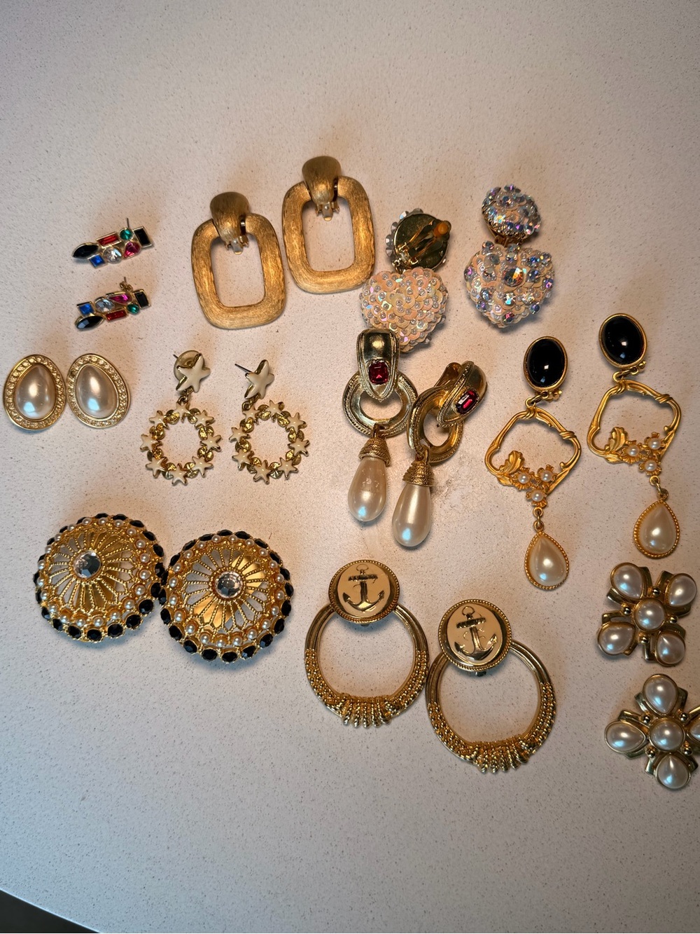 Vintage Mixed Gold-Tone and Pearl Women's Earring Lot